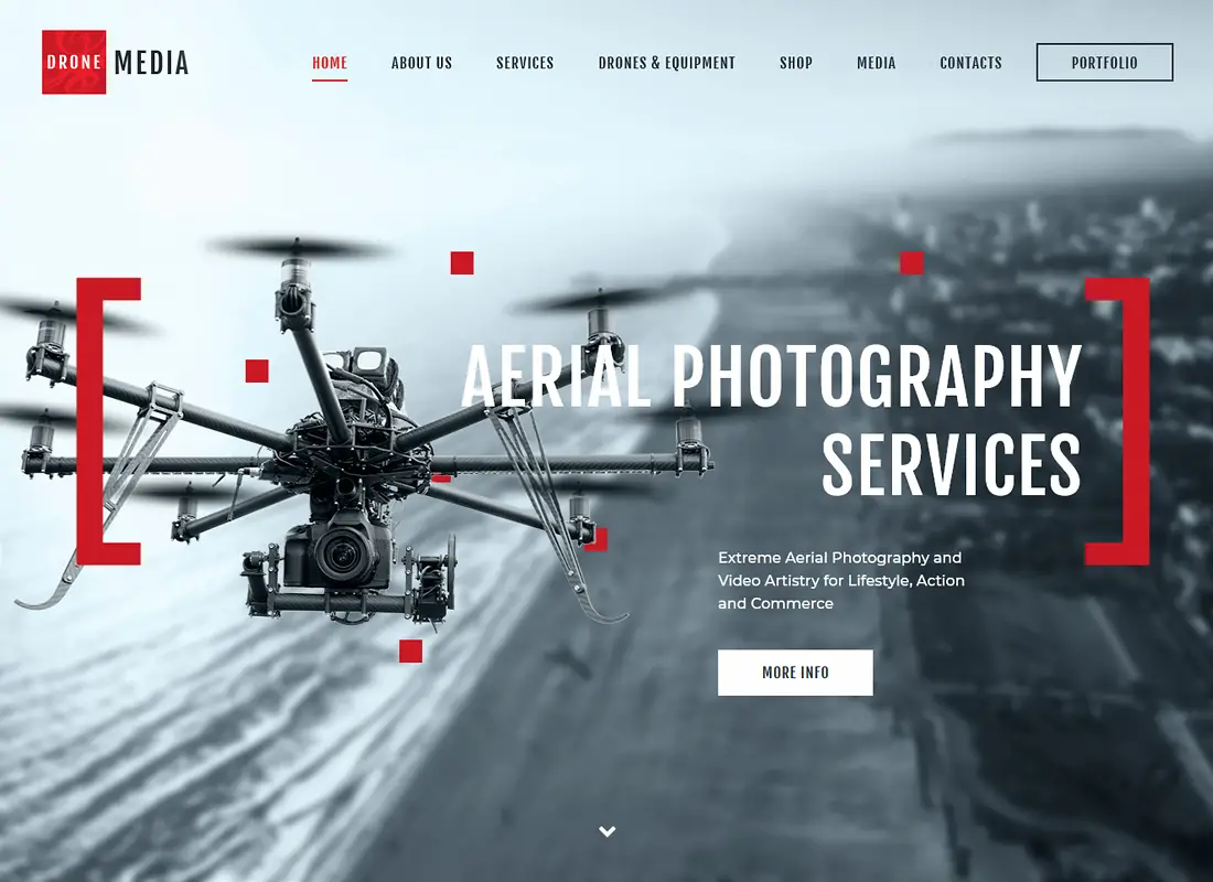Drone Media - Thème WordPress pour photographie et vidéographie aériennes