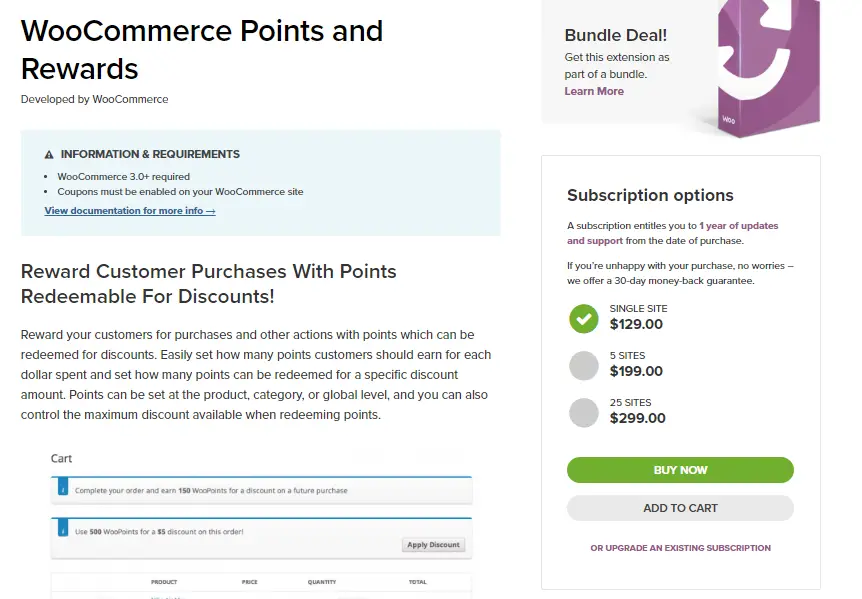 screenshot of WooCommerce points and rewards extension for the WooCommerce pricing strategies article
