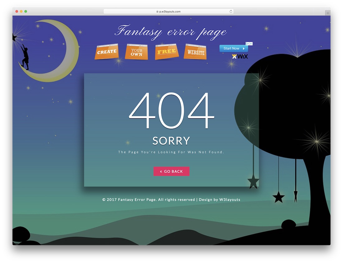 modèle de page d'erreur 404 gratuit fantasy