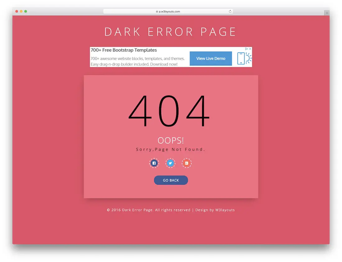 modèle de page d'erreur 404 gratuit sombre