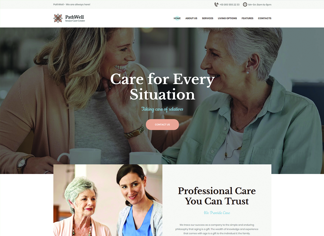PathWell - Un thème WordPress pour un hôpital pour personnes âgées
