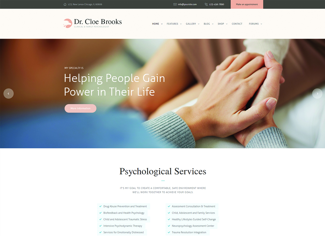 Cloe Brooks - Thème WordPress pour psychologie, counselling et médecine + RTL