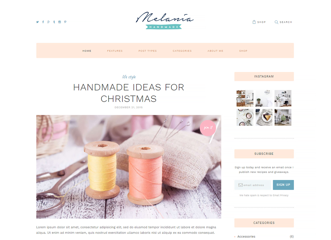 Melania - Thème WordPress pour sites de blog et de boutique