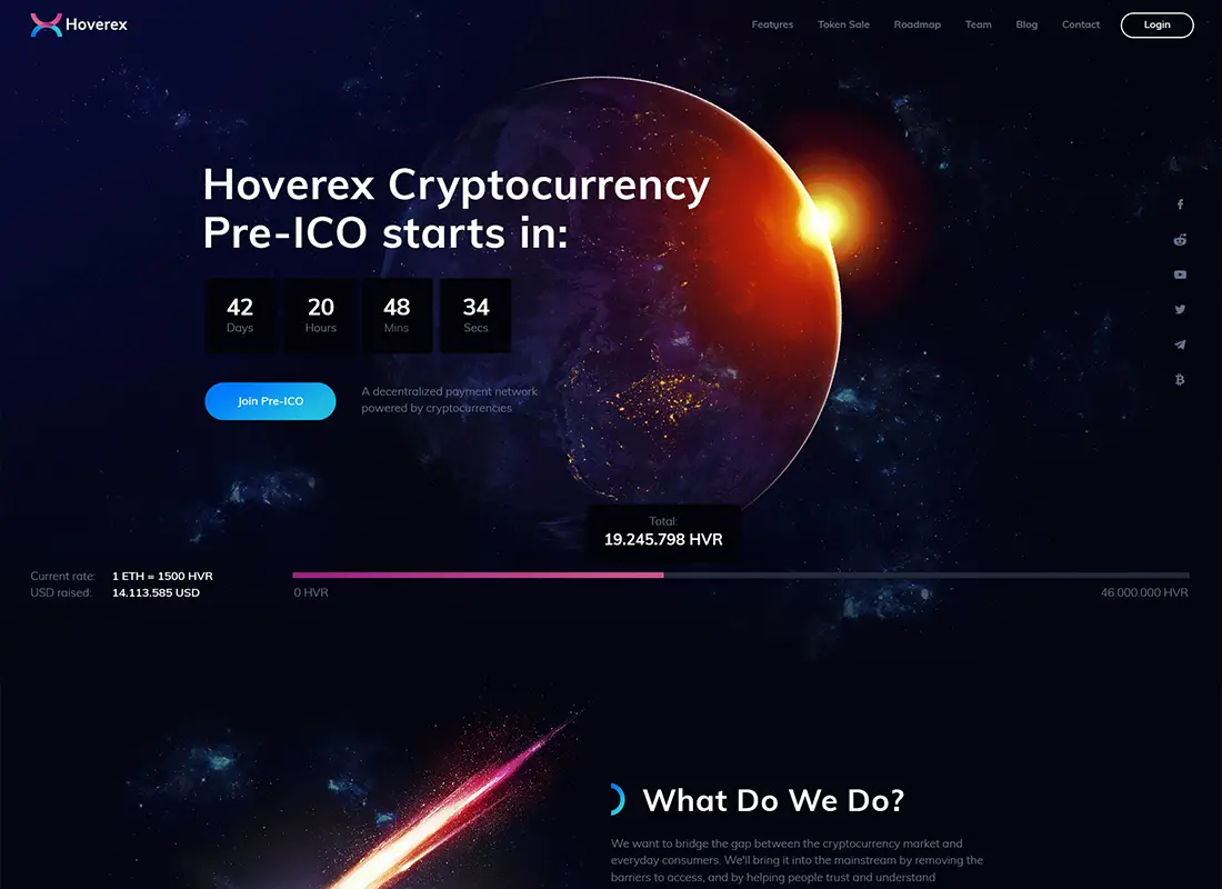 Hoverex - Thème Cryptomonnaie & ICO WordPress + Espagnol