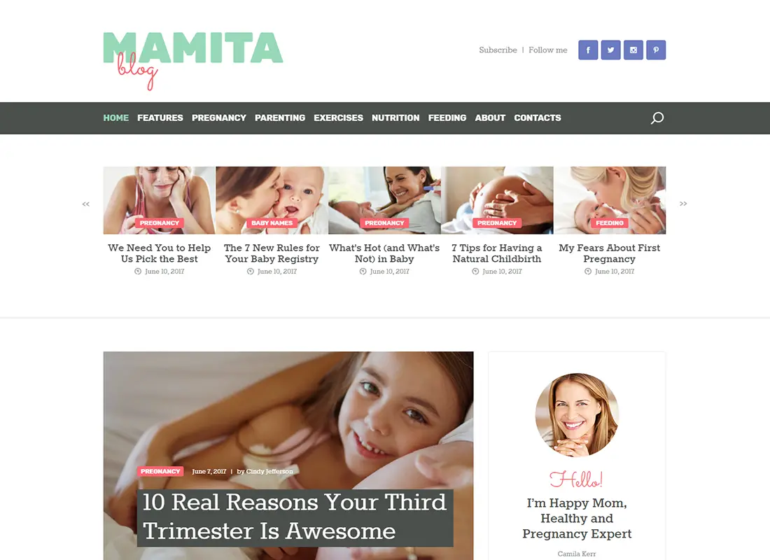 Mamita - Blog de grossesse et de maternité, thème WordPress