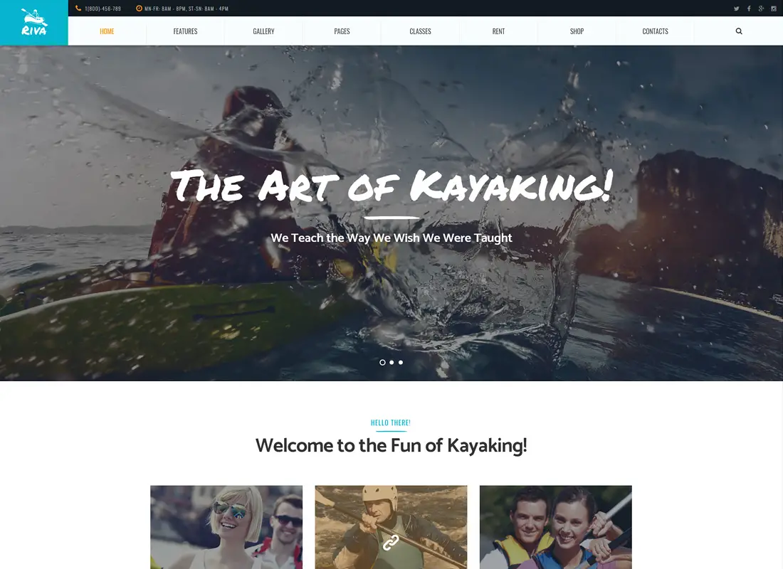 Riva | Thème WordPress pour le kayak / pagaie / sport et plein air