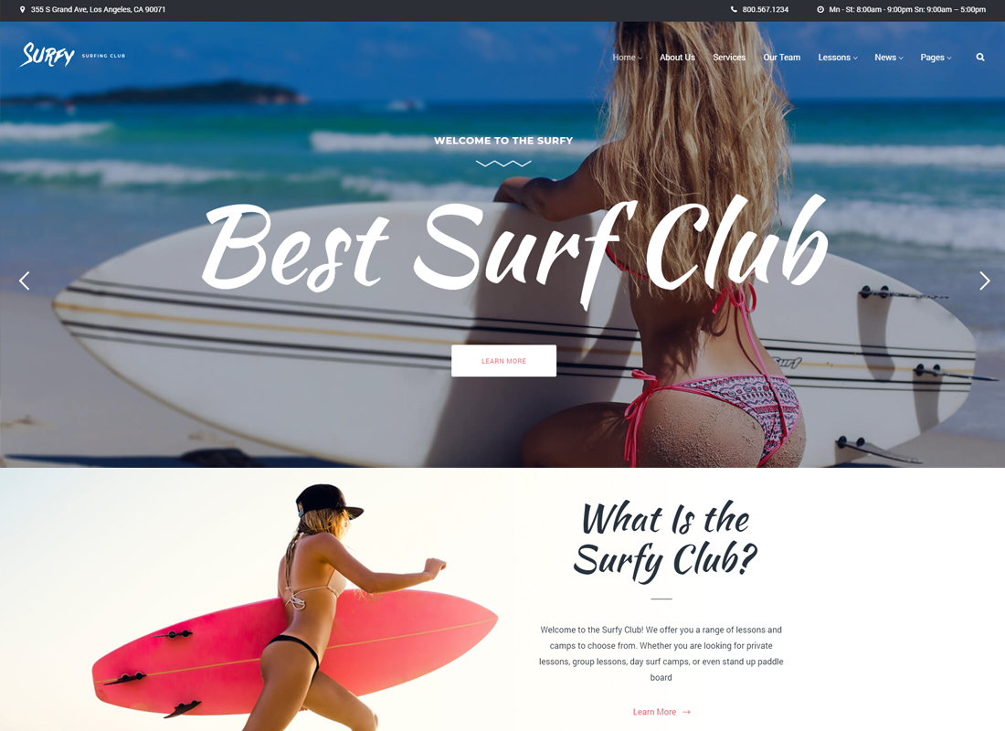 Surfy | Cours de surf et clubs de surf thème WordPress