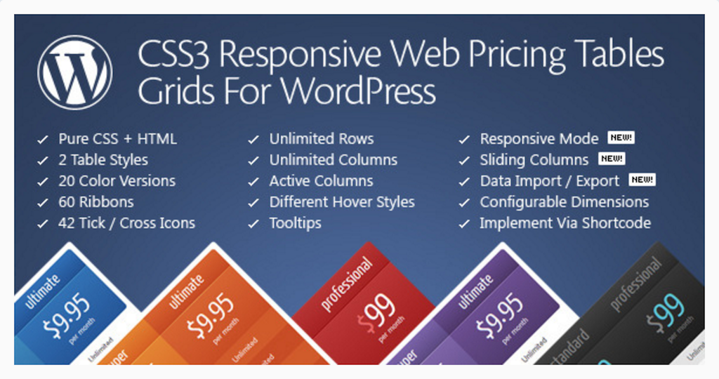 CSS3 Responsive WordPress Comparaison des tableaux de prix WordPress