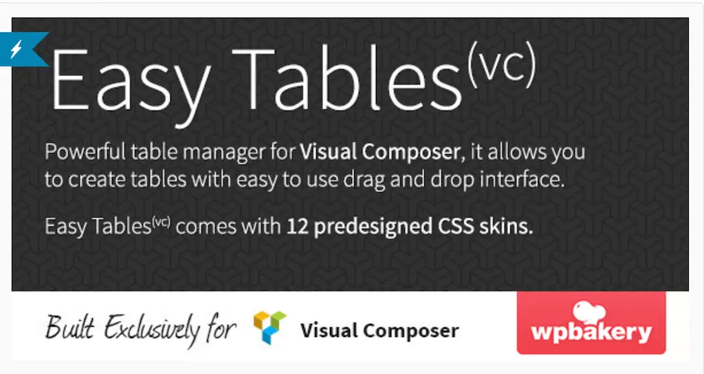 Tableaux faciles Gestionnaire de tables pour WPBakery Page Builder WordPress