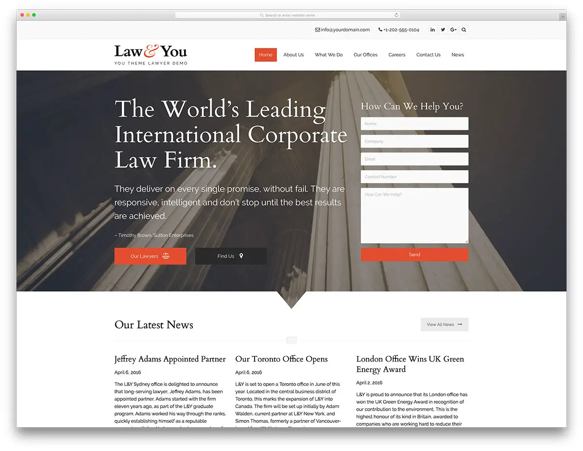 30 meilleurs thèmes WordPress pour avocats à l'intention des cabinets d'avocats et des avocats 2018 8