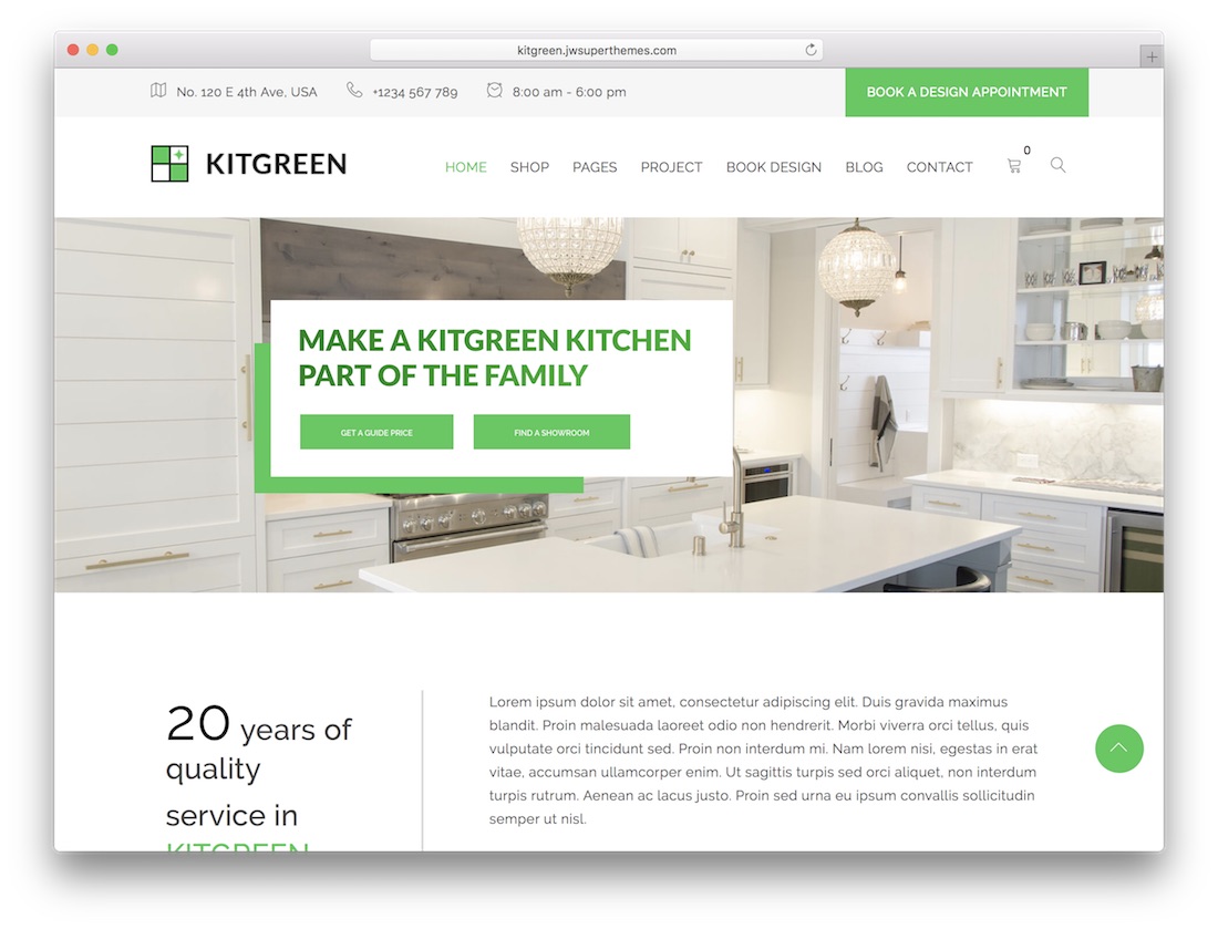 thème de WordPress de design d'intérieur de kitgreen
