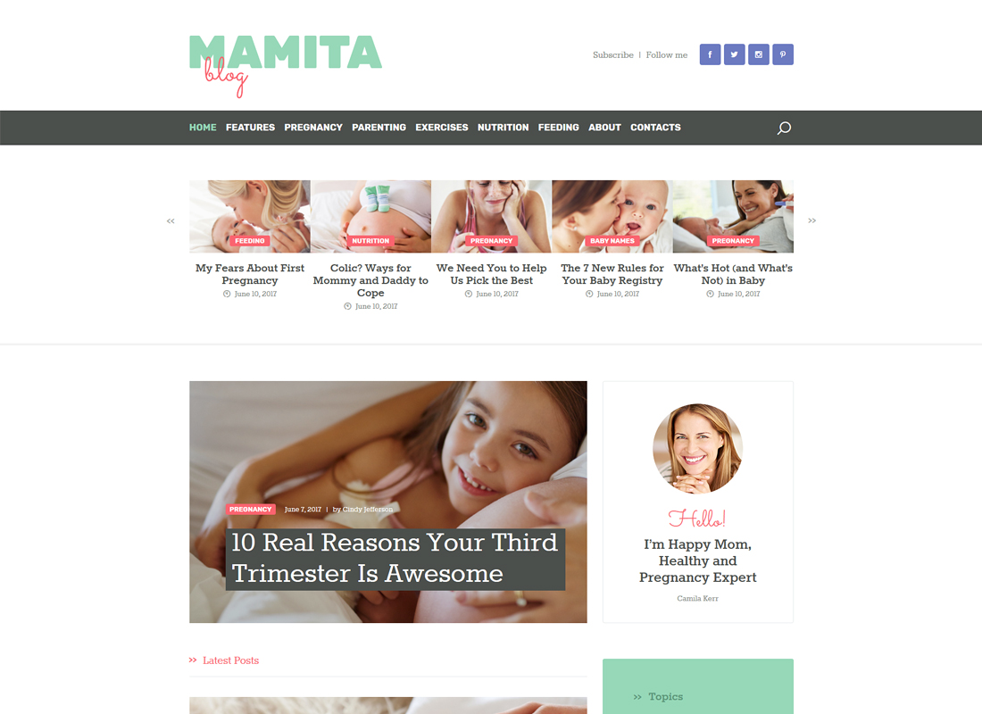 Mamita | Blog sur la grossesse et la maternité, thème WordPress
