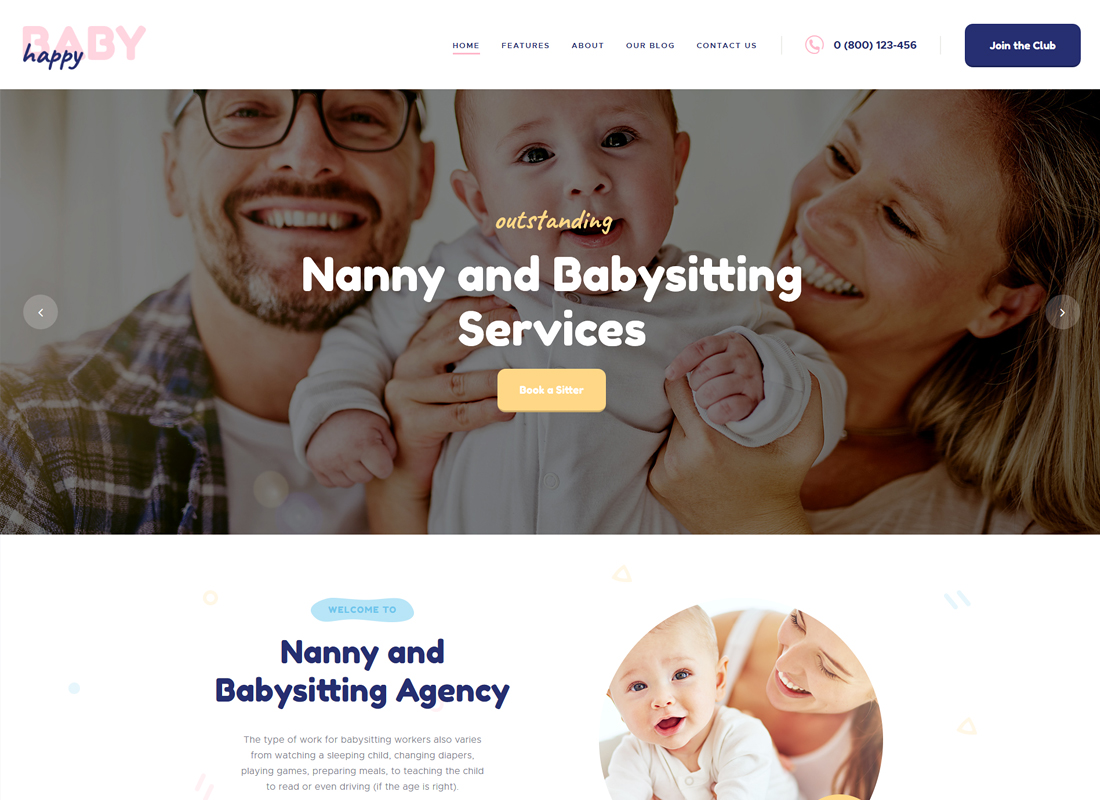 Bébé heureux | Thème WordPress pour Nanny & Babysitting Services