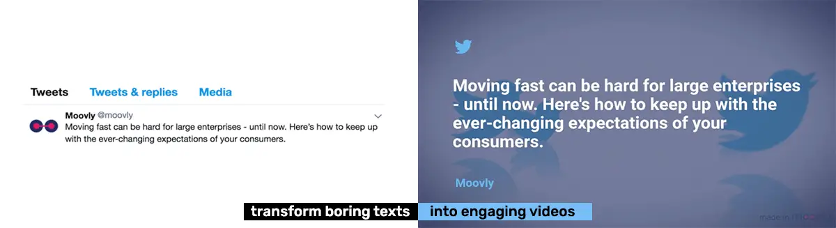 Un exemple de vidéo Moovly créée à partir d'un flux Twitter.