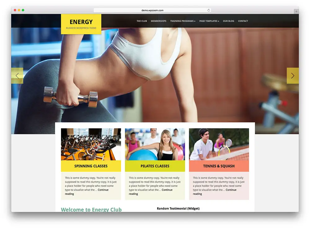 energy - fitness and yoga wordpress theme