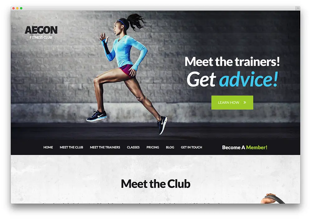 Aegon fitness club WordPress theme