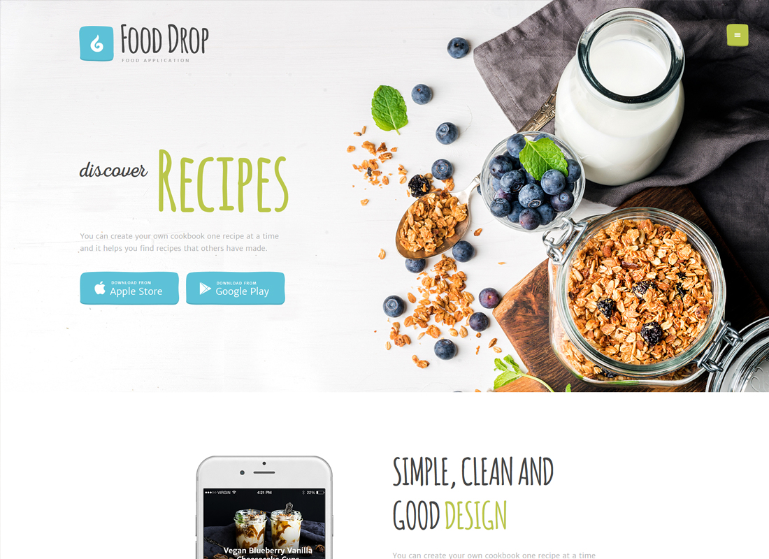 Goutte alimentaire - Application mobile pour les commandes et livraisons d'aliments Thème WordPress