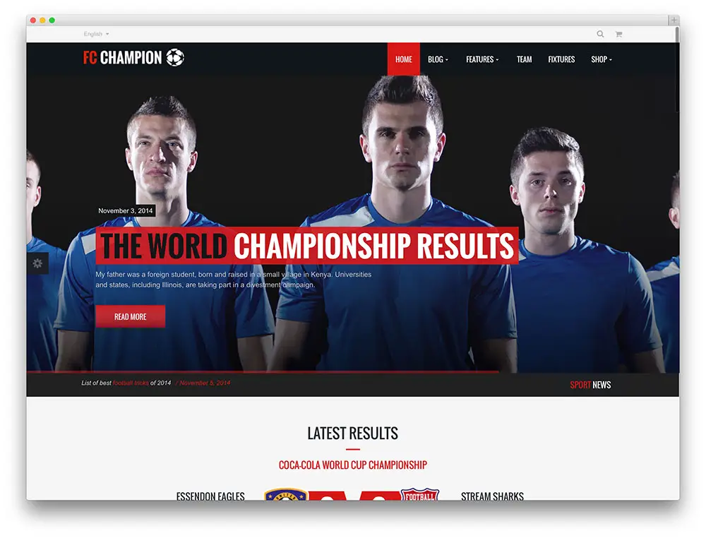 champion - sports team WordPress theme