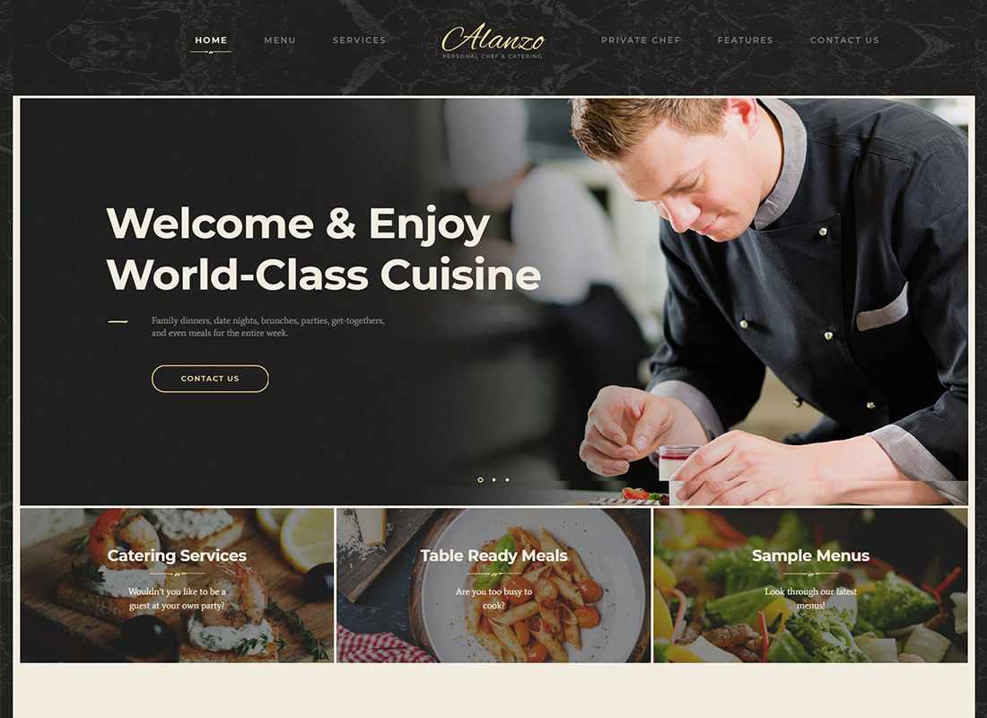 Alanzo - Thème WordPress pour cuisinier et chef personnel