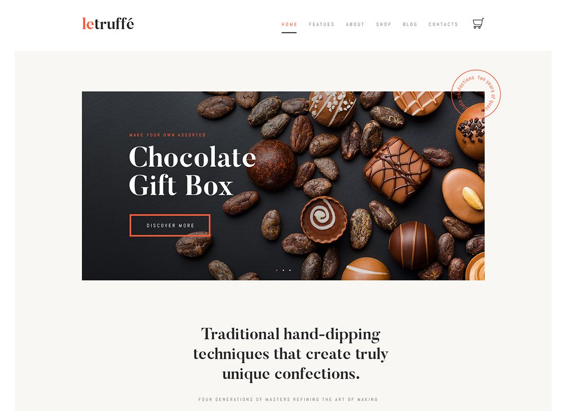 Le Truffe - Thème WordPress pour boutique de chocolat