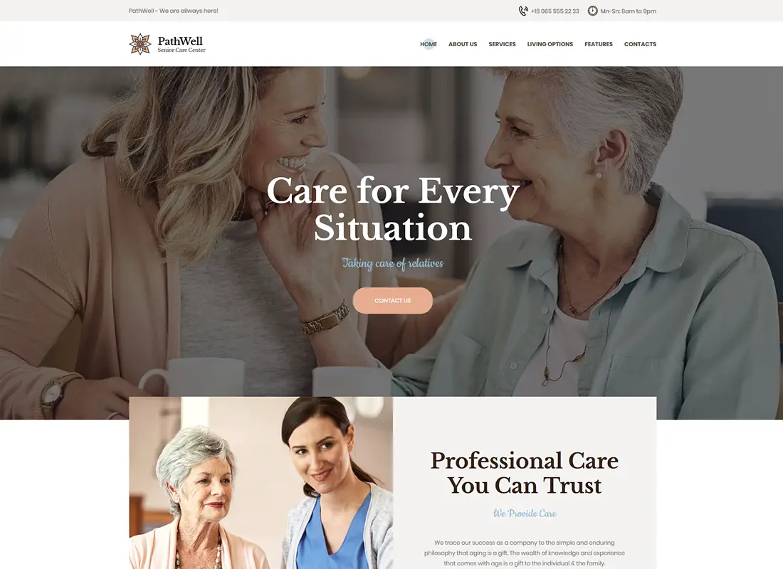 PathWell - Un thème WordPress pour un hôpital pour personnes âgées