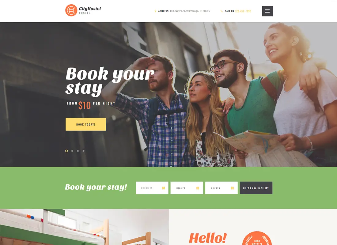City Hostel - Un thème WordPress pour les voyages et les réservations d'hôtels