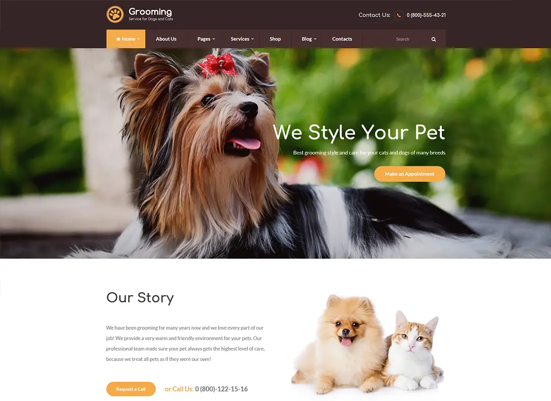 Toilettage pour animaux domestiques / Magasin pour animaux de compagnie / Vétérinaire WordPress Theme