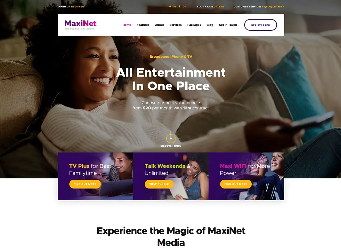 MaxiNet - Thème WordPress haut débit et télécom