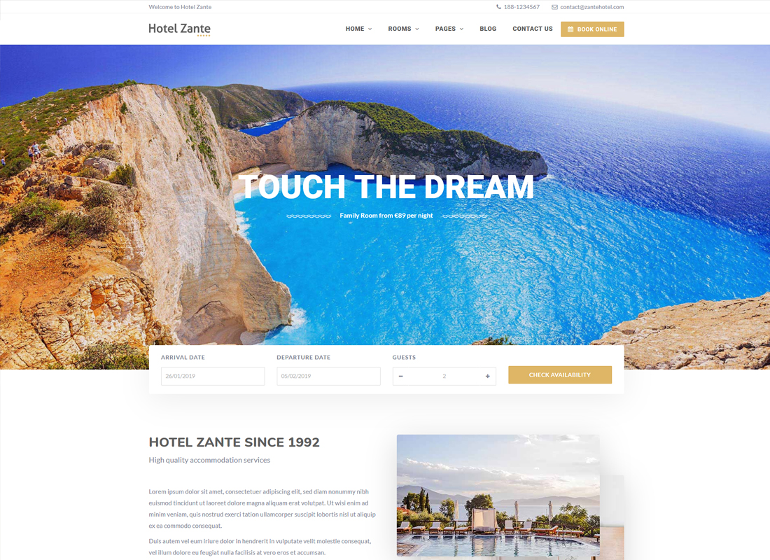 Hôtel Zante | Thème WordPress pour réservation d'hôtel