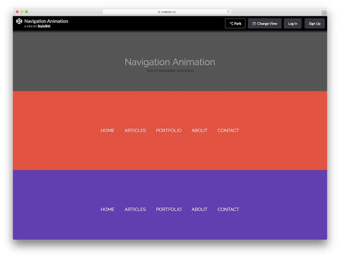 menu d'animation de navigation