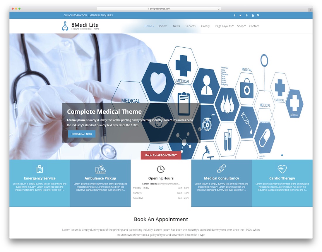 huit modèles de site Web médical gratuit medi lite