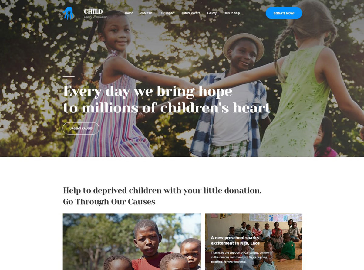 Modèle de site Web d'ONG pour une organisation caritative pour enfants image 