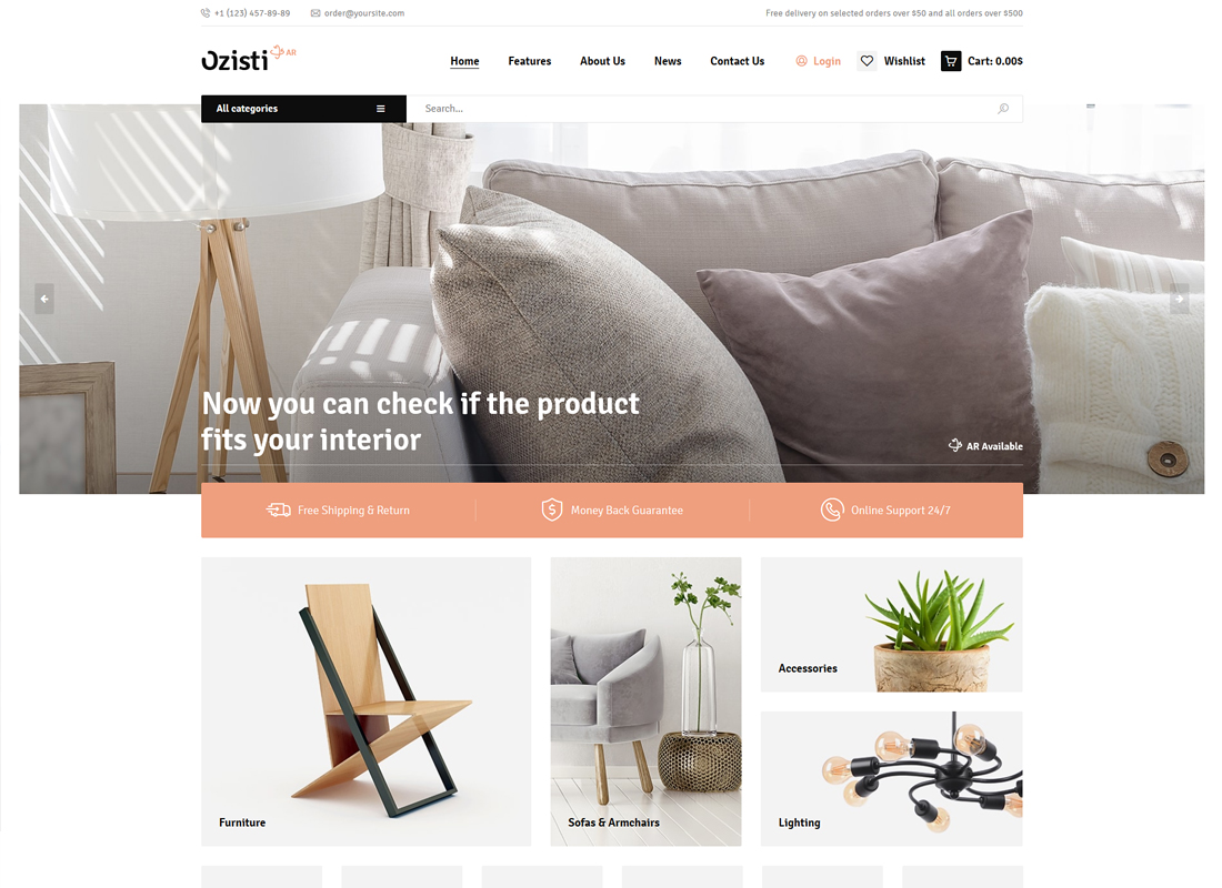 Ozisti - Un concept WordPress WooCommerce multi-concept Un magasin de réalité augmentée prêt à l'emploi
