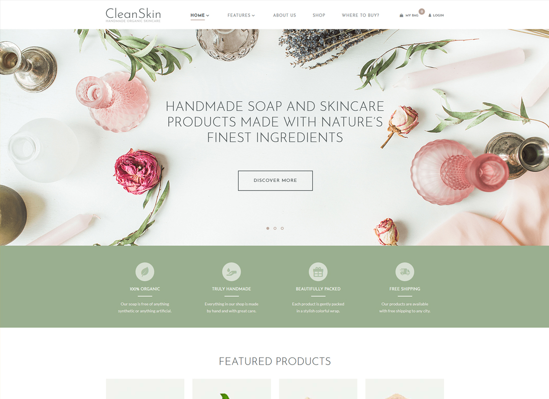 CleanSkin - Boutique de savons organiques et de cosmétiques naturels faits à la main Thème WordPress
