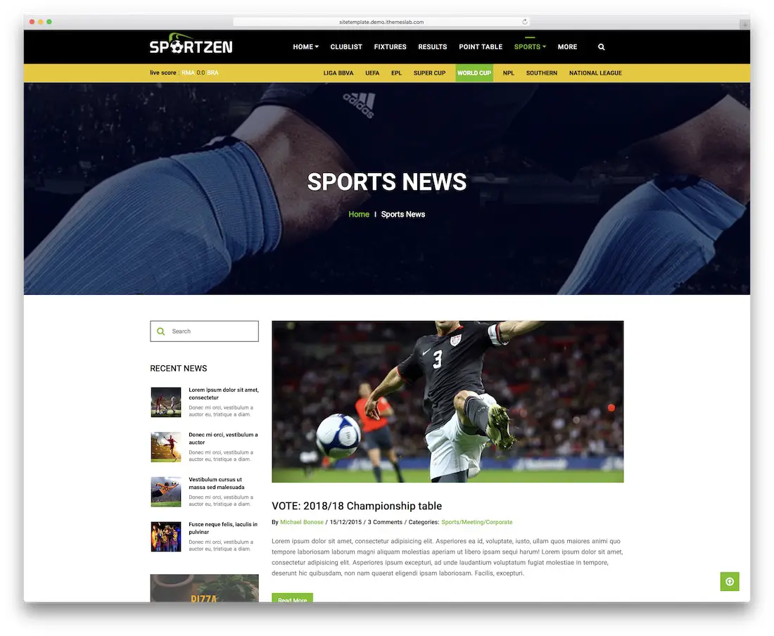modèle de site web sportzen news