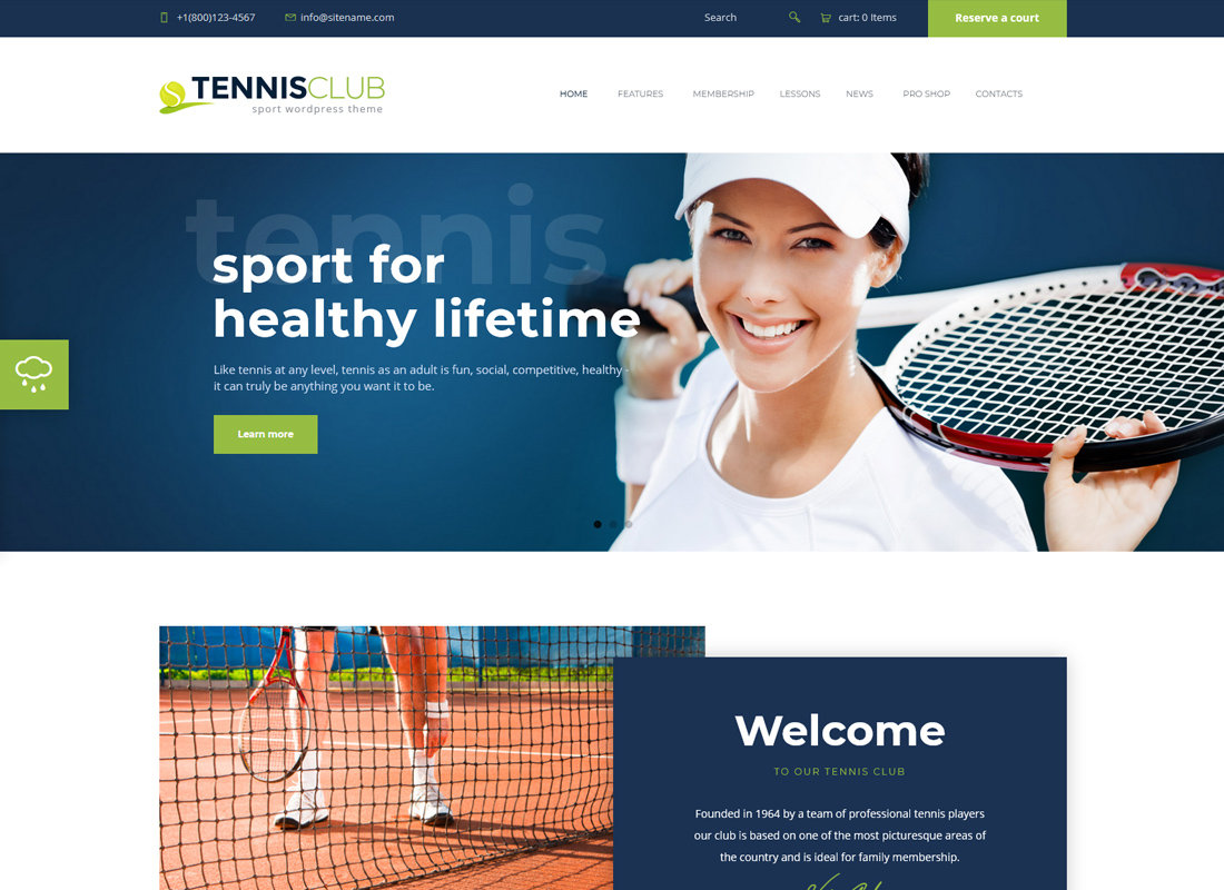 Tennis, Sport Club & Events - Thème WordPress