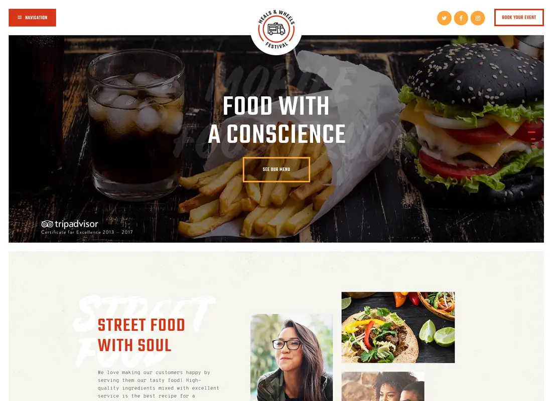 Repas et roues | Thème WordPress du Street Food Festival & Fast Food Delivery