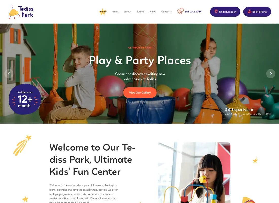 Tediss | Thème WordPress pour aire de jeux et centre de garde d'enfants