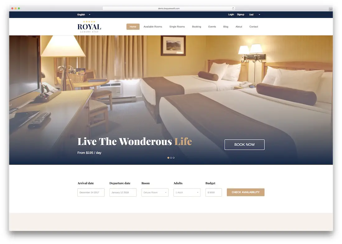 modèle de site Web d'hôtel de luxe royal html5