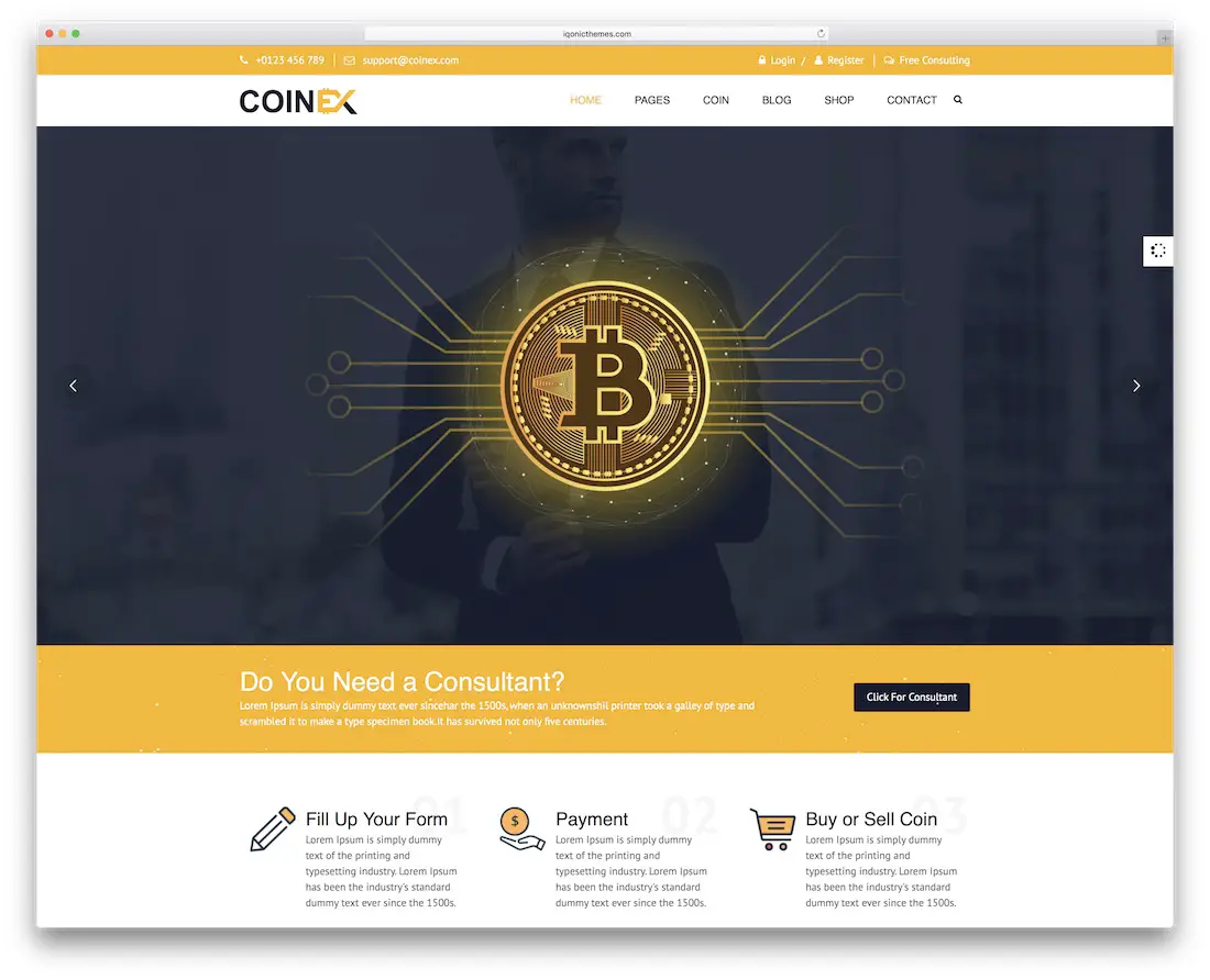 modèle de site Web financier coinex