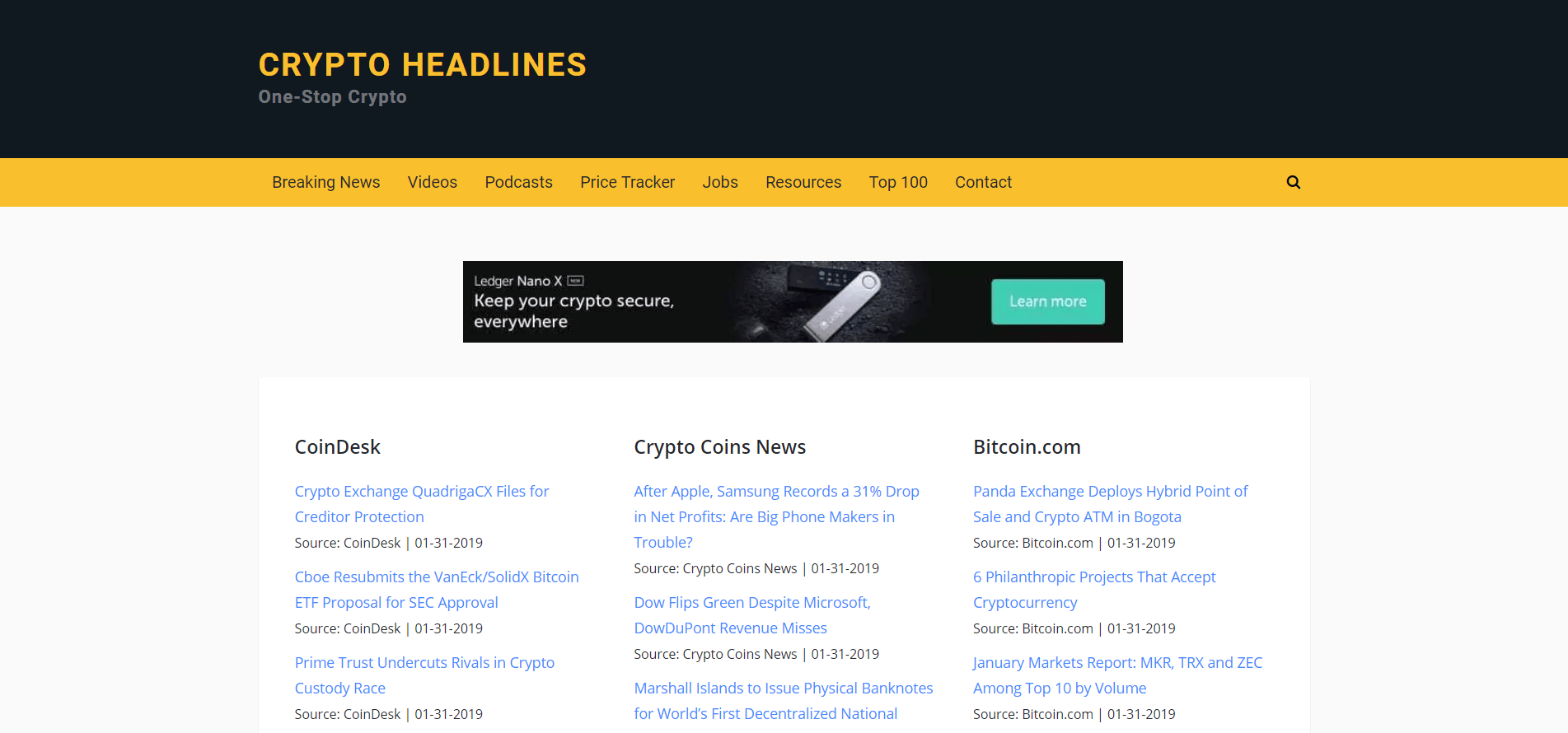 Le site Web Crypto Headlines.