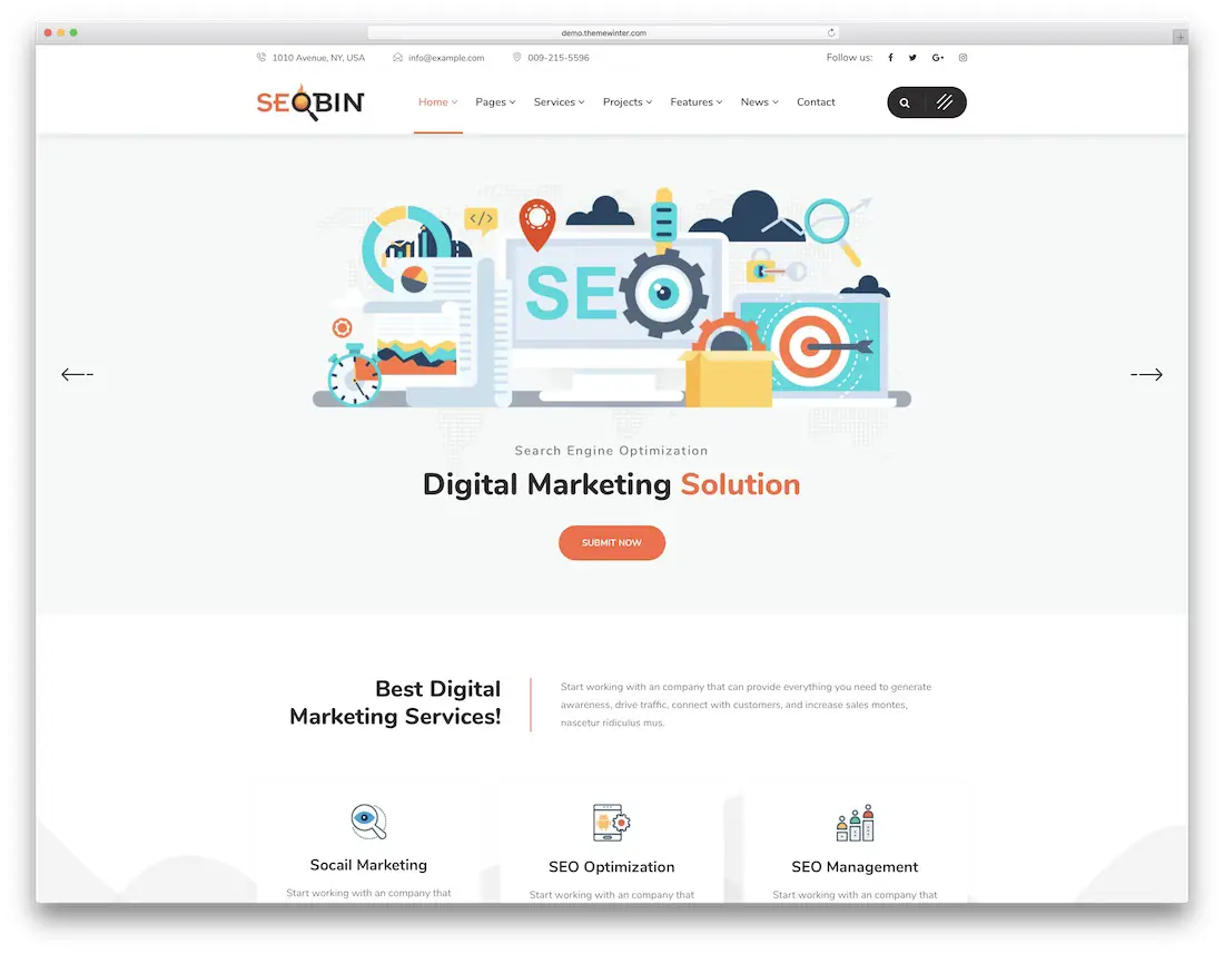 modèle de site web marketing seobin