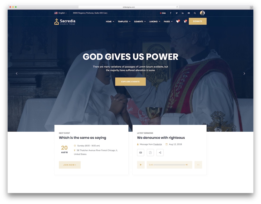 modèle de site web d'église sacredia