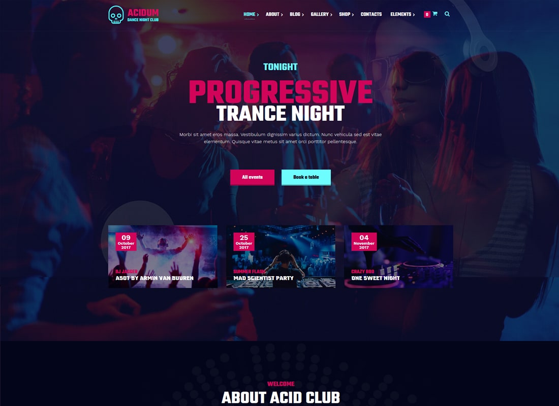 Acidum - Discothèque, DJ et Soirée dance & disco Musique Thème WordPress
