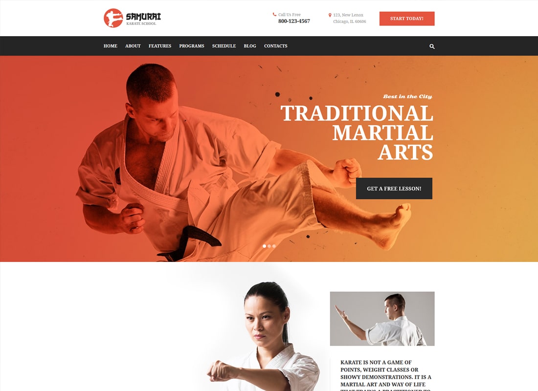 Samurai | Thème WordPress pour école de karaté et centre de remise en forme 