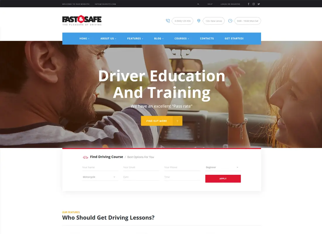 Fast & Safe | Thème de WordPress école de conduite