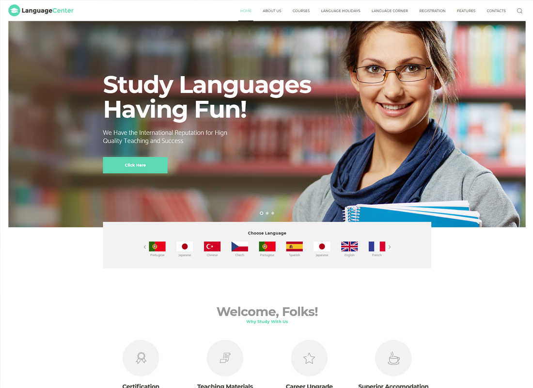Centre de langues | Thème WordPress du Centre d'éducation et de l'école en ligne