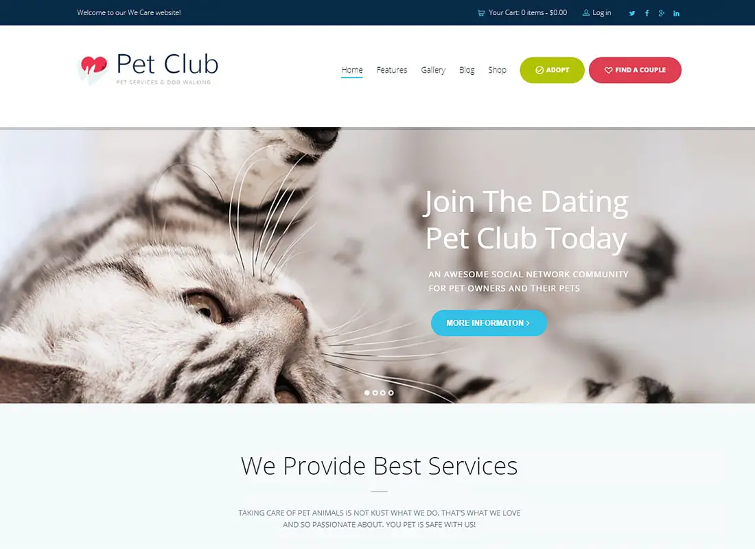 Pet Club - Thème WordPress pour services, adoption, rencontres et communauté