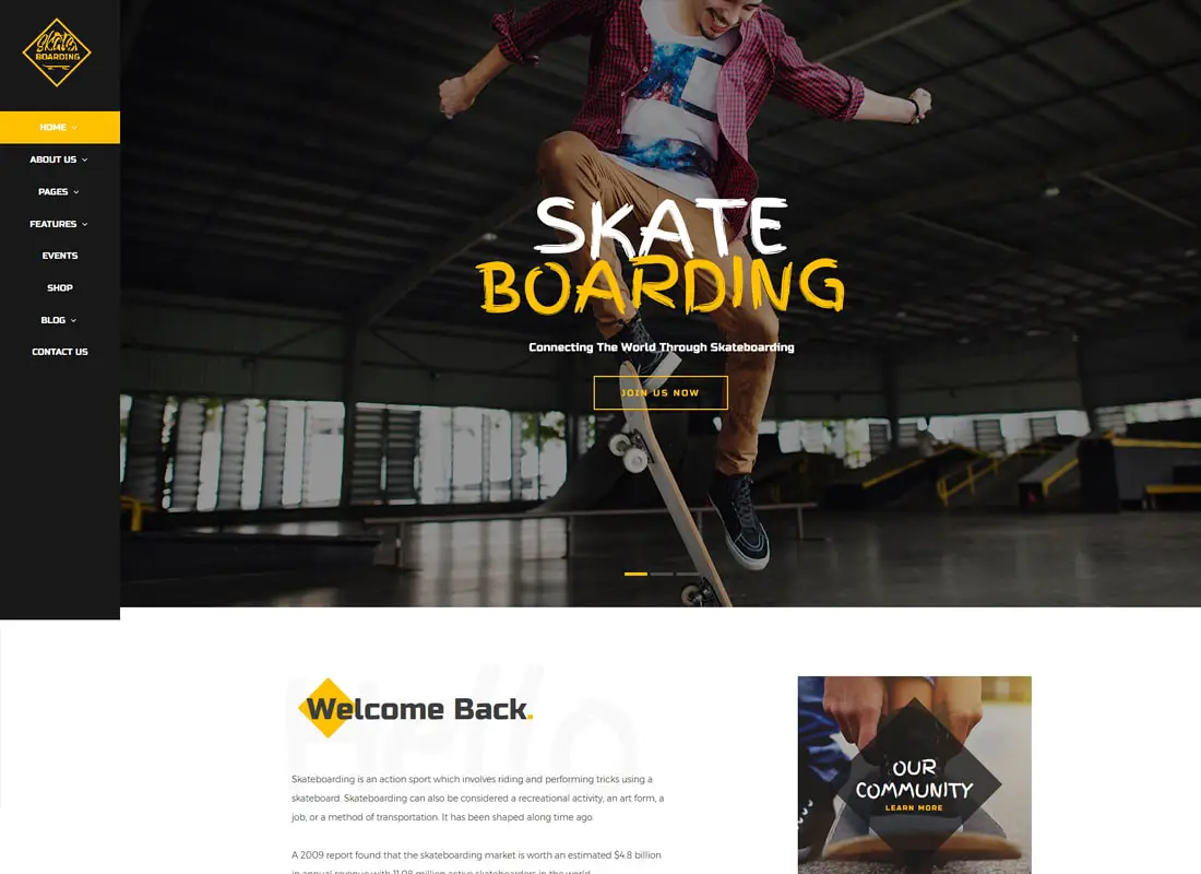 Skateboarding Communauté & Store Thème WordPress