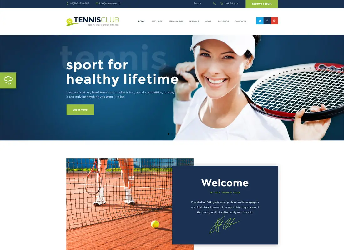 Club de tennis | Thème WordPress Sports et événements